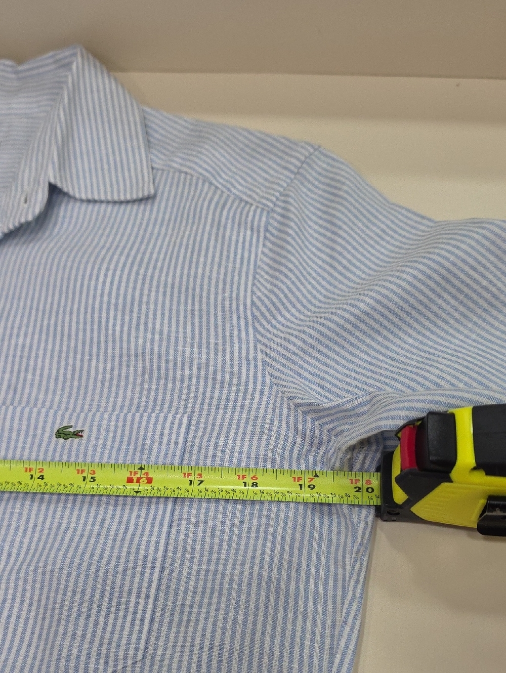 Lacoste Men’s Light Blue & White Striped Button-Down 56% Linen, S(38), NWOT - Picture 12 of 16